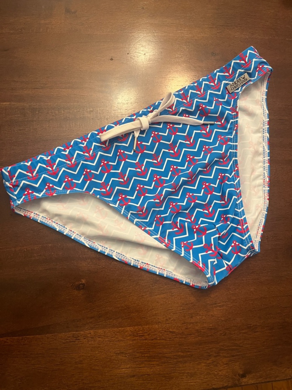 🌴 Andrew Christian Anchor-Print Swim Briefs with Drawstring